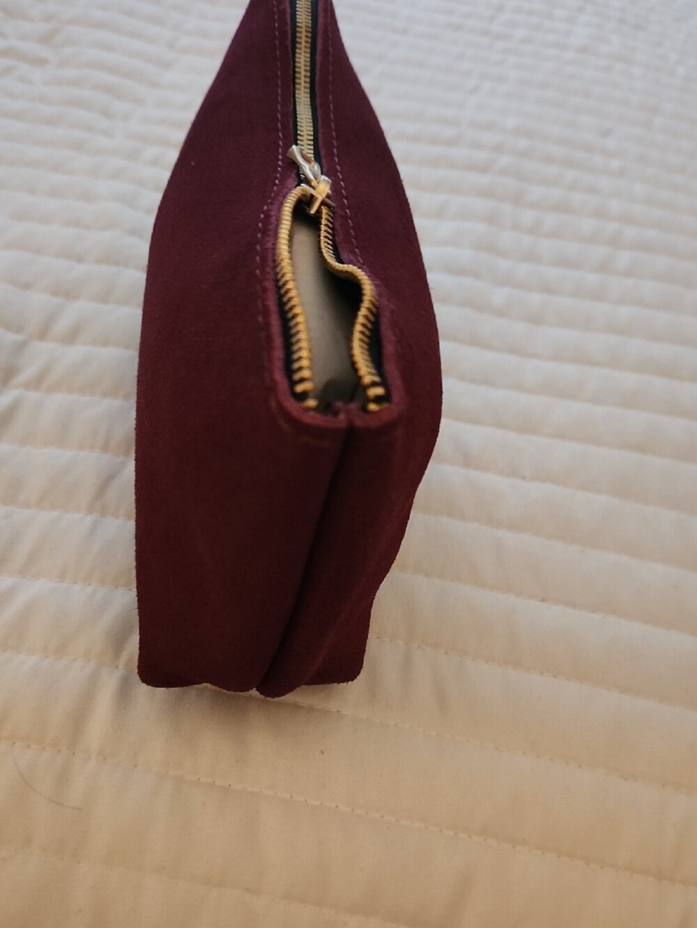 Portland Leather Women's Burgundy Suede Utility Pouch In SuperBloom color. - Picture 6 of 6